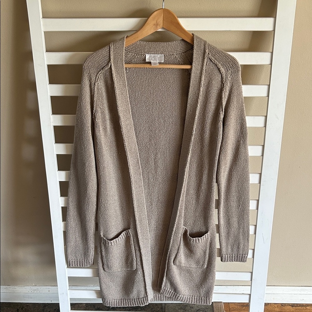 Ann Taylor LOFT Beige Open-Front Women's Cardigan Sweater Size Small